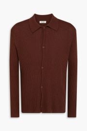 Sandro Adam Ribbed Wool blend Cardigan in Brown at The Outnet