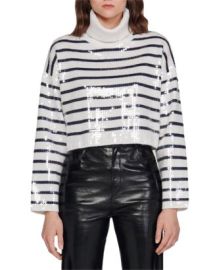 Sandro Ariel Sequin Striped Turtleneck Sweater Bloomingdales at Bloomingdales