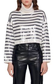 Sandro Ariel Stripe Sequin Turtleneck Sweater at Nordstrom