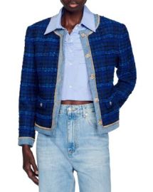 Sandro Asti Denim Trim Plaid Tweed Jacket Bloomingdales at Bloomingdales