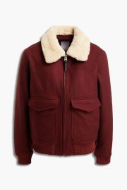 Sandro Aviator shearling trimmed wool blend felt jacket at The Outnet