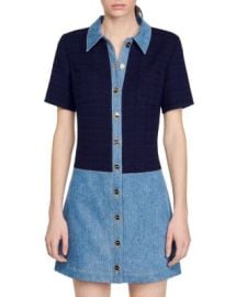 Sandro Brooke Mixed Media Shirt Dress Bloomingdales at Bloomingdales