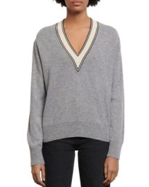 Sandro Camie Contrast V-Neck Sweater   Bloomingdales at Bloomingdales