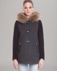 Sandro Coat - Color Block Fur Trim Hood at Bloomingdales