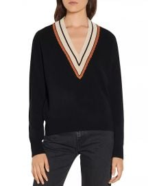 Sandro Colle Striped Neck Wool  Cashmere Sweater    Bloomingdales at Bloomingdales