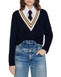 Sandro Contrast Stripe Cable Knit Sweater Bloomingdales at Bloomingdales