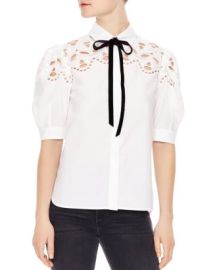 Sandro Cubisme Lace Ribbon-Detail Cotton Top Bloomingdales at Bloomingdales