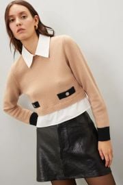 Sandro Dale Mixed Media Wool Cashmere Crop Sweater at Rent the Runway