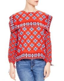 Sandro Dalla Cold-Shoulder Mosaic-Print Silk Top Women - Bloomingdale s at Bloomingdales