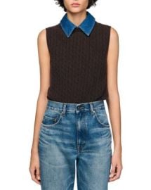 Sandro Denim Collar Cable Knit Sweater Bloomingdale39s at Bloomingdales