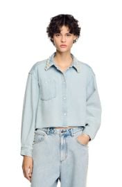 Sandro Denim shirt with beaded collar at Nordstrom