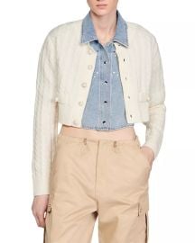 Sandro Elina Cable Knit Cropped Cardigan Bloomingdales at Bloomingdales