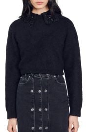 Sandro Ellena Crop Alpaca Blend Sweater with Removable Collar at Nordstrom