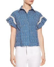 Sandro Erine Striped Ruffled-Sleeve Shirt at Bloomingdales