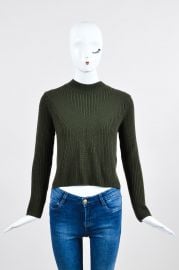 Sandro Forest Green Wool Chunky Knit Zip Back Cropped Sweater at eBay