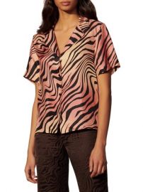 Sandro Ines Zebra-Print Short-Sleeve Silk Shirt  SaksFifthAvenue at Saks Fifth Avenue