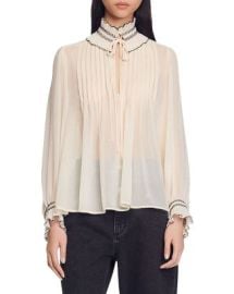 Sandro Jacinthe Tie Neck Blouse Bloomingdales at Bloomingdales