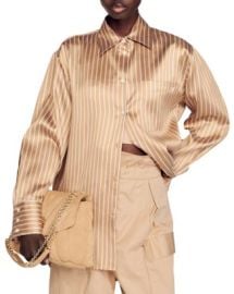 Sandro Kurtis Oversized Satin Pinstripe Blouse Bloomingdales at Bloomingdales