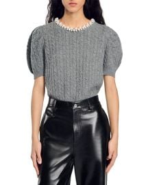 Sandro Madie Embellished Cable Knit Sweater at Bloomingdales