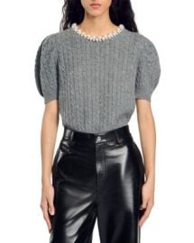 Sandro Madie Embellished Cable Knit Sweater Bloomingdales at Bloomingdales