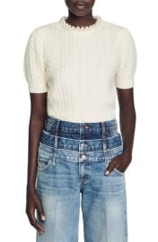 Sandro Madie Imitation Pearl Detail Puff Short Sleeve Wool Sweater at Nordstrom