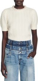 Sandro Madie Imitation Pearl Detail Puff Short Sleeve Wool Sweater at Nordstrom Rack