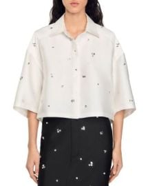 Sandro Mentissa Oversized Cropped Embellished Shirt Bloomingdales at Bloomingdales