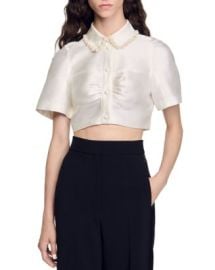 Sandro Merci Pearl Collar Crop Shirt Bloomingdales at Bloomingdales