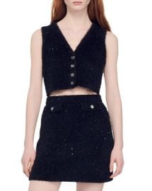 Sandro Michou Sequined Tweed Cropped Sweater Bloomingdales at Bloomingdales