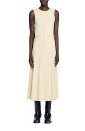 Sandro Naima Imitation Pearl Button Front Sleeveless Midi Dress at Nordstrom