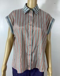 Sandro Paris Striped Buttoned Short Sleeve Collared Shirt Womens Size 0 eBay at eBay