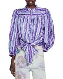 Sandro Peninsula Silk Floral Stripe Cropped Blouse Bloomingdales at Bloomingdales