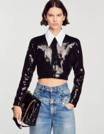 Sandro Riba Sequined Cropped Cardigan at Sandro