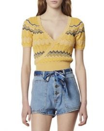 Sandro Salomon Crossover Geo-Pattern Knit Cropped Top Women - Bloomingdale s at Bloomingdales