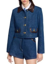 Sandro Sierra Denim Leather Trim Jacket Bloomingdales at Bloomingdales