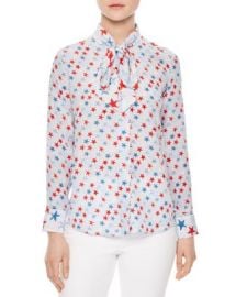 Sandro Space Tie-Neck Printed Silk Shirt at Bloomingdales