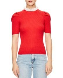 Sandro Sphynx Ruffled Collar Ribbed Short-Sleeve Sweater   Bloomingdales at Bloomingdales