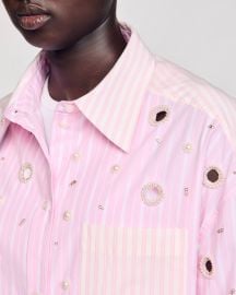 Sandro Striped Rhinestone Shirt in pink at Sandro