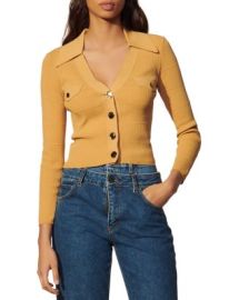 Sandro Suzie Ribbed Collared Cardigan Bloomingdales at Bloomingdales