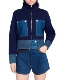 Sandro Vancouver Denim Trim Knit Jacket Bloomingdales at Bloomingdales