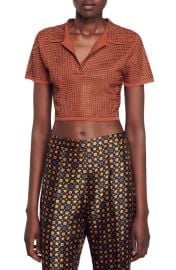 Sandro Vierge Embellished Crop Knit Polo Shirt at Nordstrom