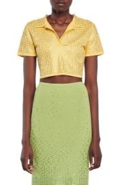 Sandro Vierge Embellished Crop Knit Polo Shirt In Yellow at Nordstrom