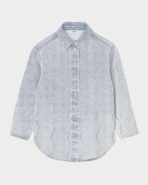 Sandro Wave Embellished Denim Shirt at Neiman Marcus