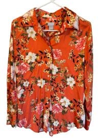Sandwashed Satin Floral Print Shirt Button Shirt at eBay
