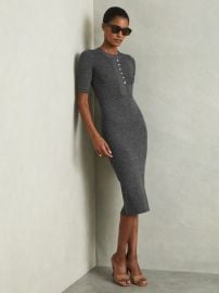 Sandy Grey Ribbed Wool Blend Midi Dress REISS USA at Reiss