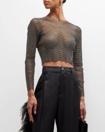 Santa Brands Crystal Mesh Long Sleeve Crop Top at Neiman Marcus