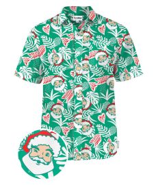 Santa Palms Button Down Shirt Men39s Christmas Outfits Tipsy Elves at Tipsy Elves