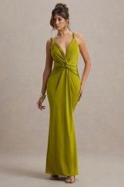 Santez Green Twisted Plunge-Neck Maxi Dress Club L London - USA at Club L London