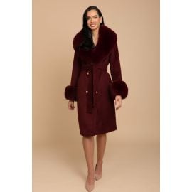 Santinni Marlene Cashmere Wool Coat With Detachable Faux Fur In Rosso at Wolf & Badger
