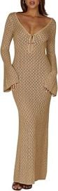 Saodimallsu Womens Crochet Maxi Cover Up Dress Beach Swim Vacation Coverups Long Sleeve Sexy Bodycon Summer Knit Dresses at Womens Clothing store at Amazon